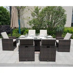 7-Piece Patio Wicker Rectangle Firepit Table with Chairs