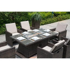 7-Piece Patio Wicker Rectangle Firepit Table with Chairs