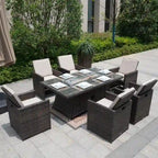 7-Piece Patio Wicker Rectangle Firepit Table with Chairs