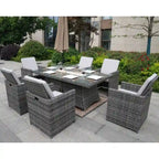 7-Piece Patio Wicker Rectangle Firepit Table with Chairs