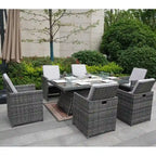 7-Piece Patio Wicker Rectangle Firepit Table with Chairs