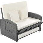 Outdoor Wicker Double Chaise Lounge with Grey Cushion