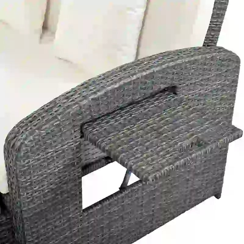 Outdoor Wicker Double Chaise Lounge with Grey Cushion