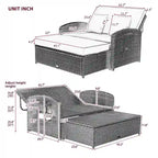 Outdoor Wicker Double Chaise Lounge with Grey Cushion