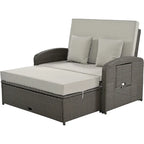 Outdoor Wicker Double Chaise Lounge with Grey Cushion