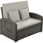 Outdoor Wicker Double Chaise Lounge with Grey Cushion