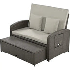 Outdoor Wicker Double Chaise Lounge with Grey Cushion