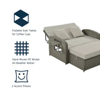 Outdoor Wicker Double Chaise Lounge with Grey Cushion