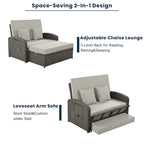 Outdoor Wicker Double Chaise Lounge with Grey Cushion