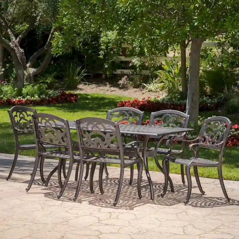 Austin Outdoor 7-piece Cast Aluminum Rectangle Dining Set by Christopher Knight Home