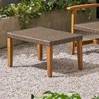 Hampton Outdoor Transitional Wicker and Acacia Wood Ottoman by Christopher Knight Home