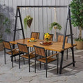 Andrea Outdoor 6 Seater Acacia Wood and Planter Dining Set by Christopher Knight Home - N/A