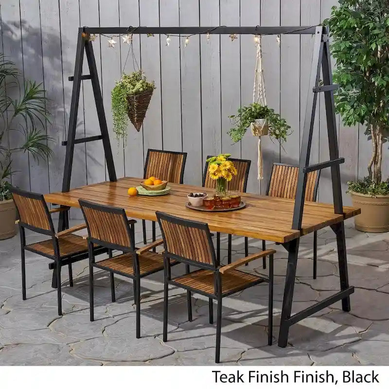 Andrea Outdoor 6 Seater Acacia Wood and Planter Dining Set by Christopher Knight Home - N/A