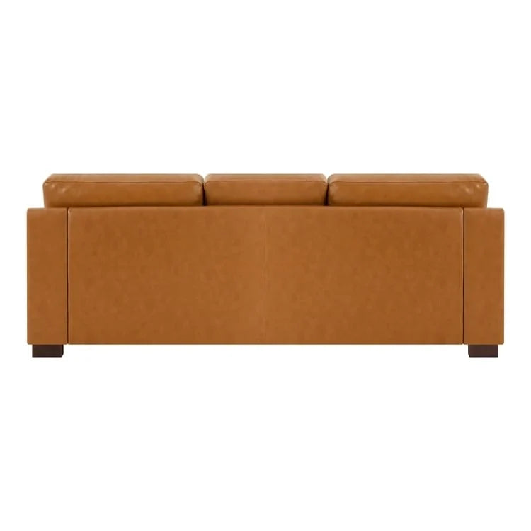 Genuine Leather Sofa with Luxurious Comfort, Goose Feather Cushion Filling, Square Arm Design, Sturdy Block Legs