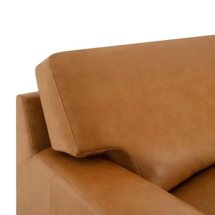Genuine Leather Sofa with Luxurious Comfort, Goose Feather Cushion Filling, Square Arm Design, Sturdy Block Legs