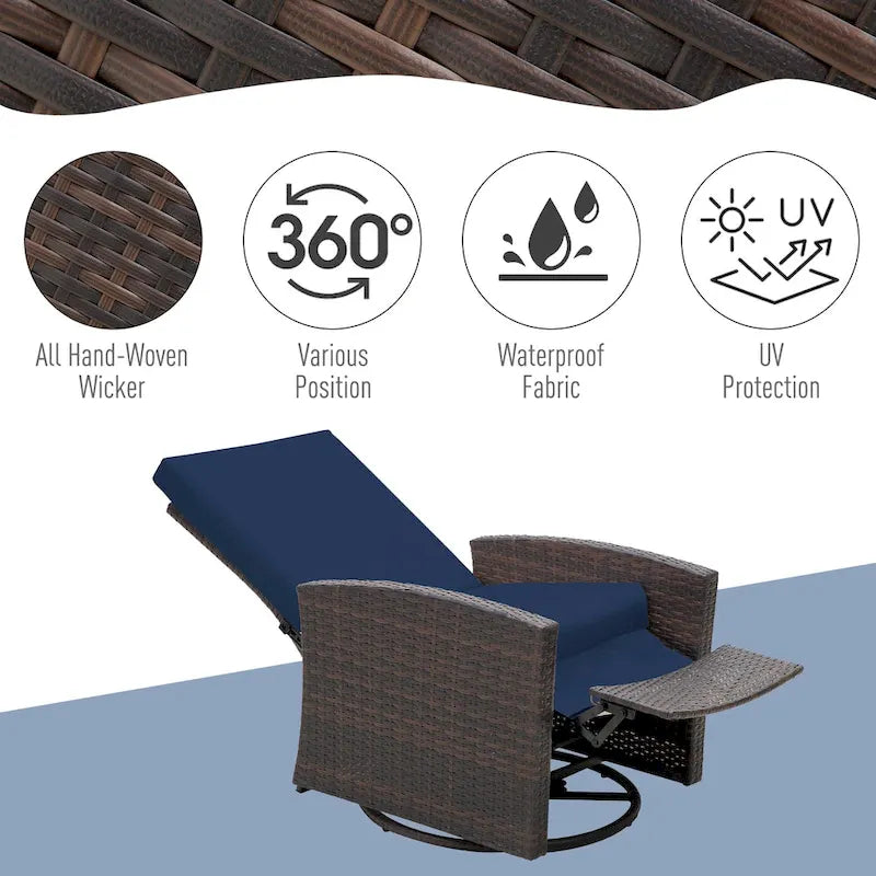 Outsunny Outdoor Rattan Wicker Swivel Recliner Lounge Chair