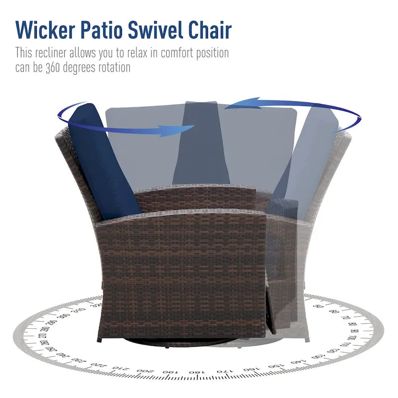 Outsunny Outdoor Rattan Wicker Swivel Recliner Lounge Chair