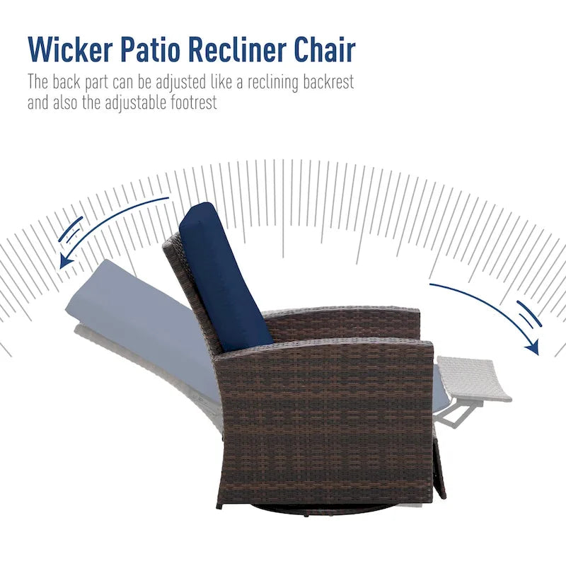 Outsunny Outdoor Rattan Wicker Swivel Recliner Lounge Chair