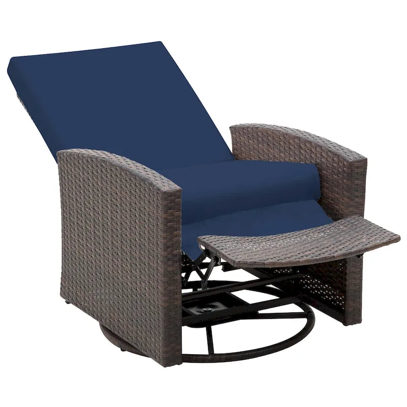 Outsunny Outdoor Rattan Wicker Swivel Recliner Lounge Chair