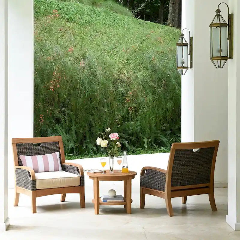 Cambridge Casual Palma 3-piece Teak Wicker Outdoor Chat Set with FREE Pillow