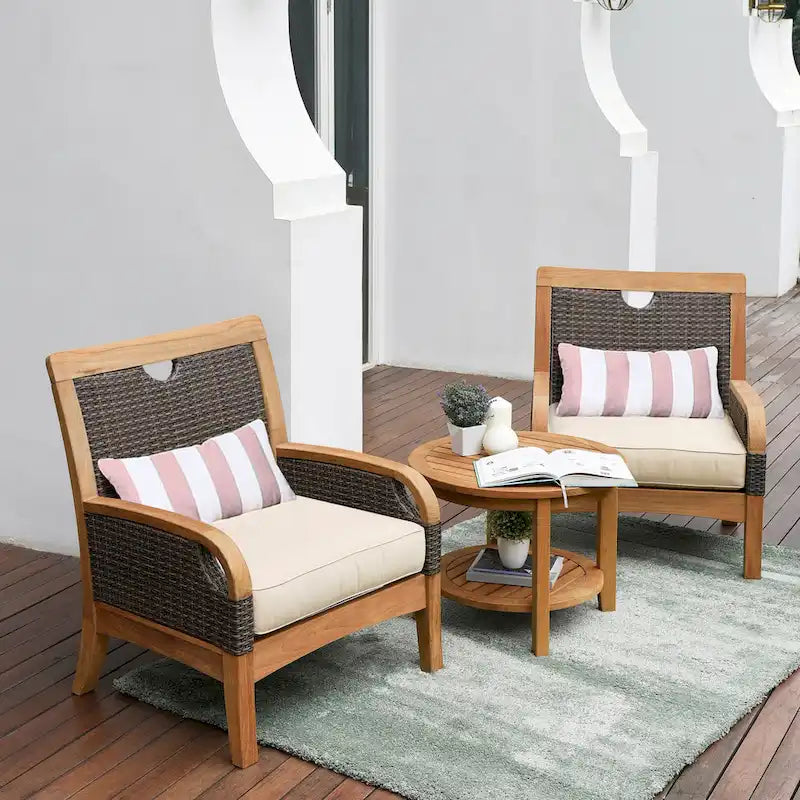Cambridge Casual Palma 3-piece Teak Wicker Outdoor Chat Set with FREE Pillow