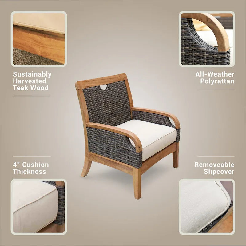 Cambridge Casual Palma 3-piece Teak Wicker Outdoor Chat Set with FREE Pillow