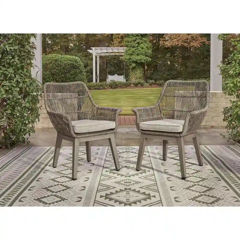 Signature Design by Ashley Beach Front Brown/Beige Outdoor Arm Chair Set With Cushions (Set of 2) - 28W x 27D x 35H