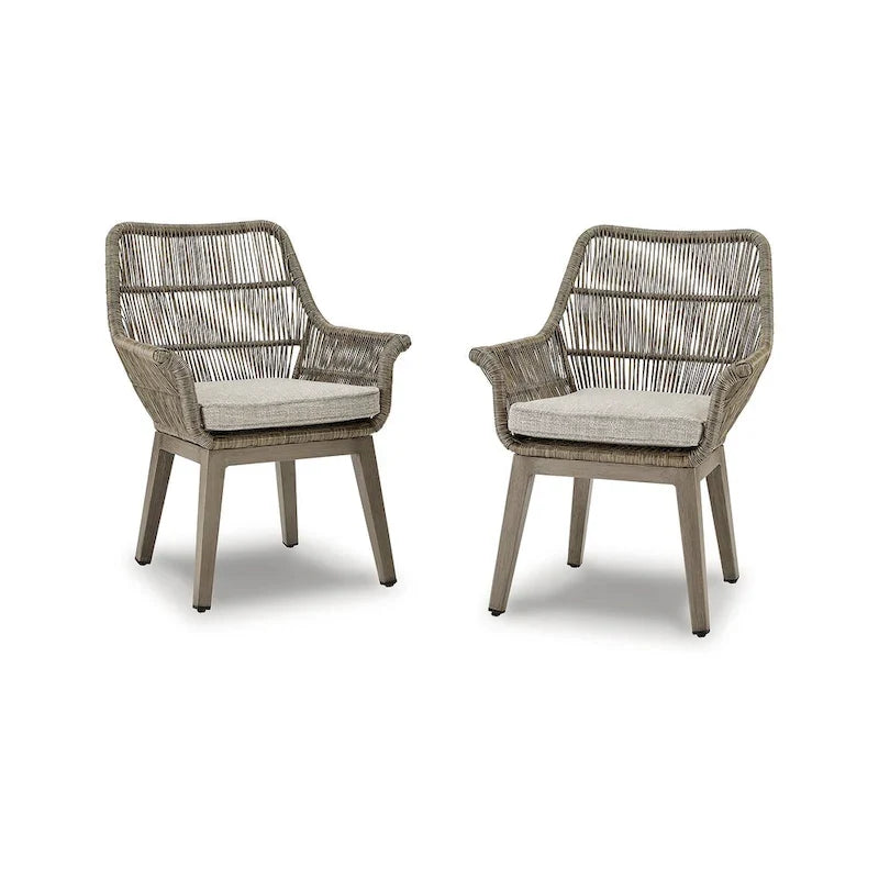 Signature Design by Ashley Beach Front Brown/Beige Outdoor Arm Chair Set With Cushions (Set of 2) - 28W x 27D x 35H