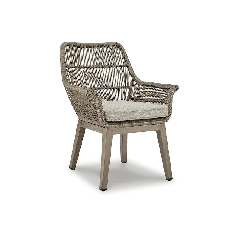 Signature Design by Ashley Beach Front Brown/Beige Outdoor Arm Chair Set With Cushions (Set of 2) - 28W x 27D x 35H