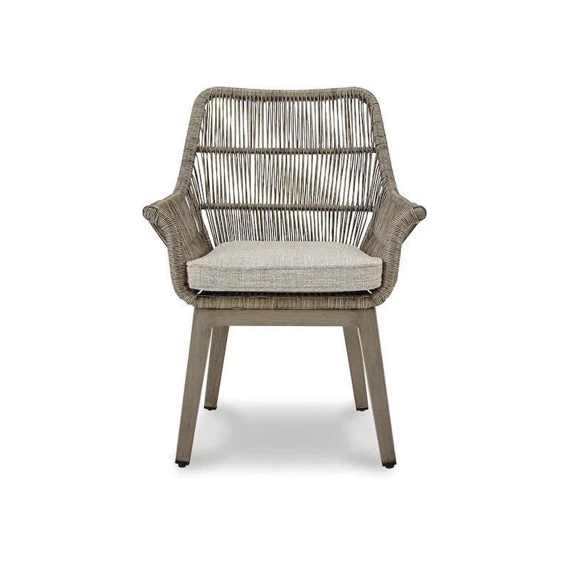 Signature Design by Ashley Beach Front Brown/Beige Outdoor Arm Chair Set With Cushions (Set of 2) - 28W x 27D x 35H