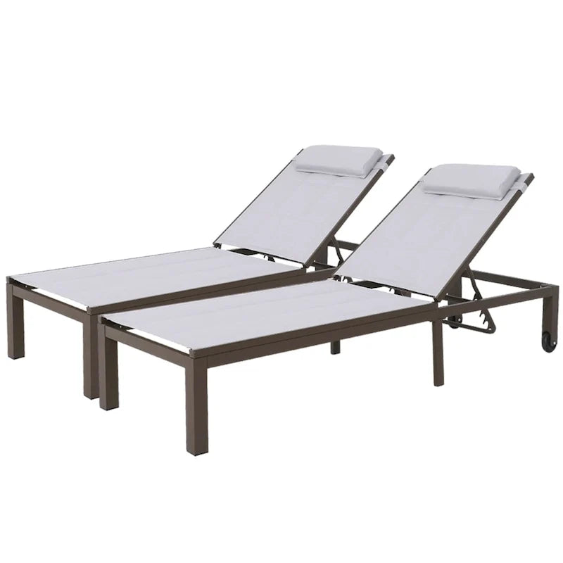 Outdoor Adjustable Quilted Chaise Lounge Chairs with Wheels (Set of 2) - 77.17 L  23.62 W  13.38 H