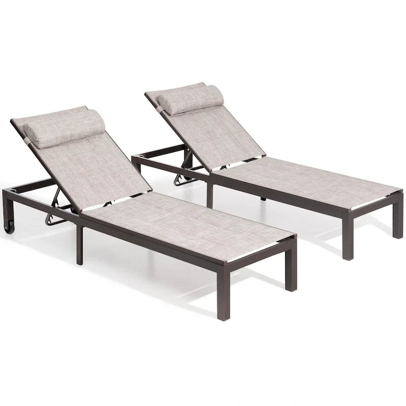 Outdoor Adjustable Quilted Chaise Lounge Chairs with Wheels (Set of 2) - 77.17 L  23.62 W  13.38 H