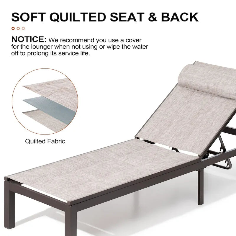 Outdoor Adjustable Quilted Chaise Lounge Chairs with Wheels (Set of 2) - 77.17 L  23.62 W  13.38 H
