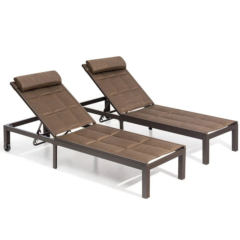 Outdoor Adjustable Quilted Chaise Lounge Chairs with Wheels (Set of 2) - 77.17 L  23.62 W  13.38 H