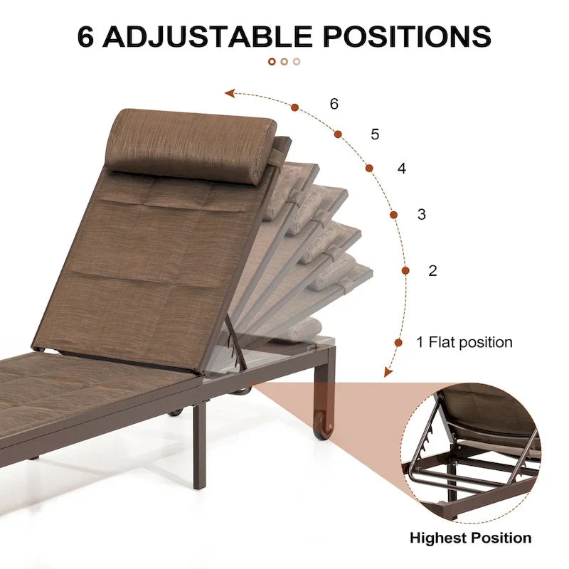 Outdoor Adjustable Quilted Chaise Lounge Chairs with Wheels (Set of 2) - 77.17 L  23.62 W  13.38 H