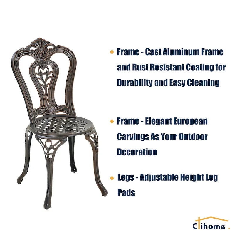 Clihome Outdoor Cast Aluminum Bistro Chair (Set of 2)