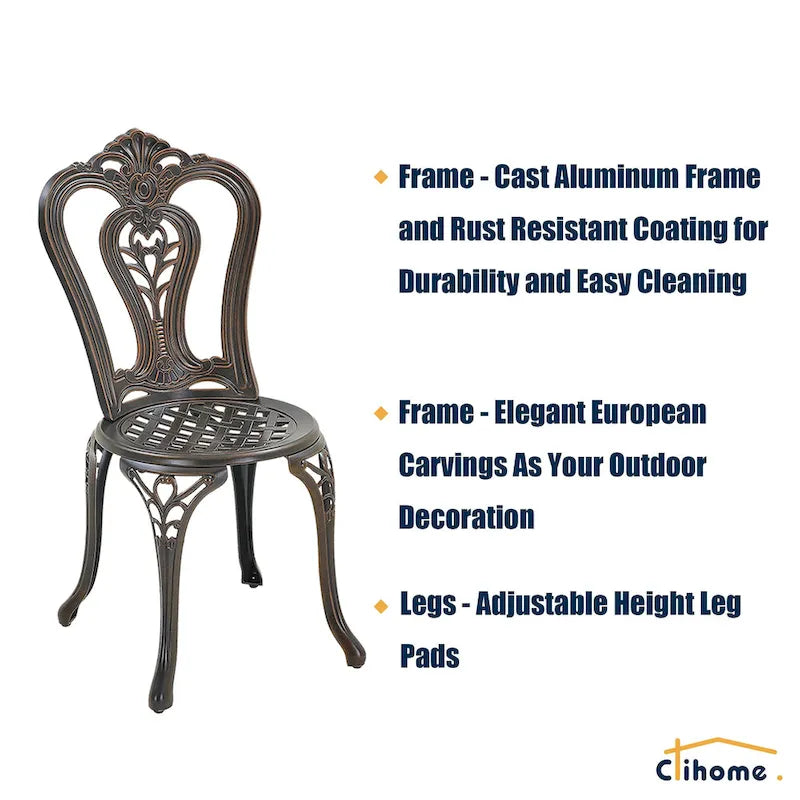 Clihome Outdoor Cast Aluminum Bistro Chair (Set of 2)