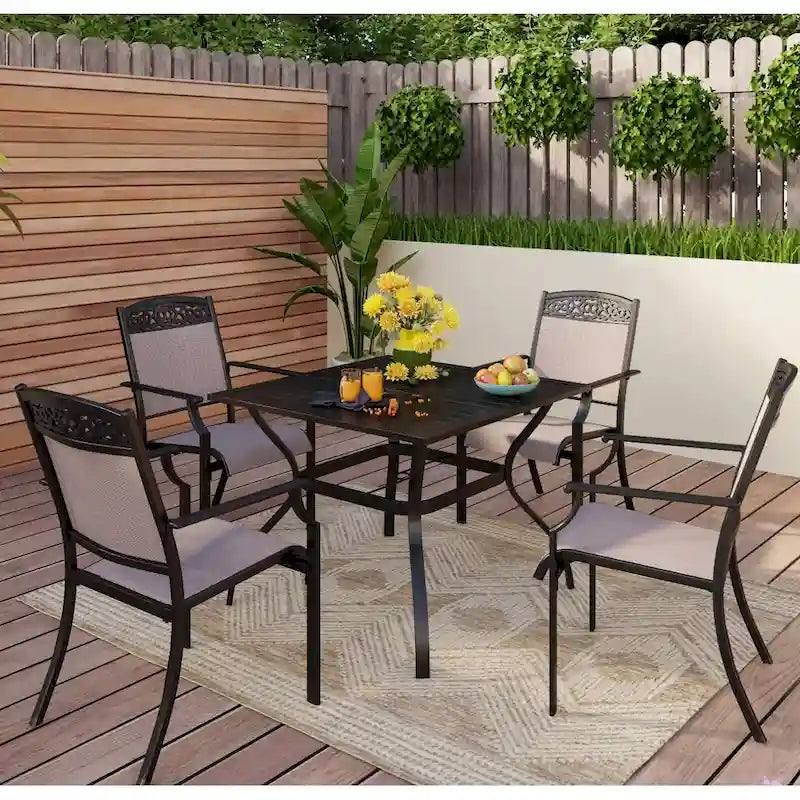 5/7-Piece Cast Aluminum Patio Dining Set wtih Stackle or Swivel Chairs and 1 Metal Table - 5-Piece