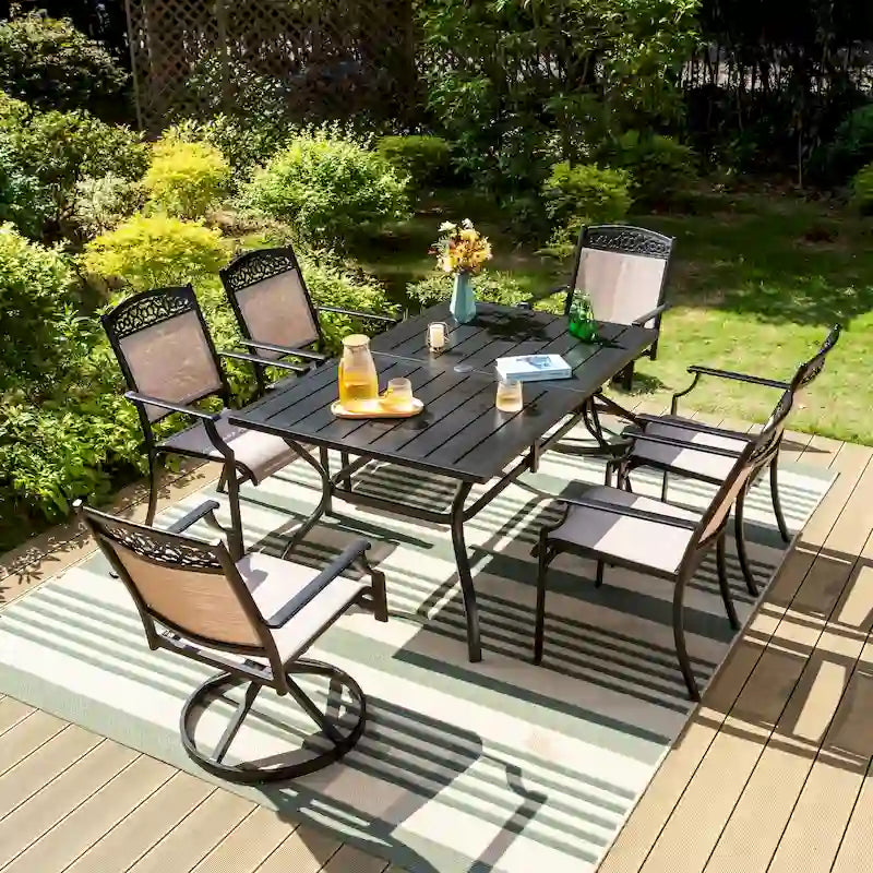 5/7-Piece Cast Aluminum Patio Dining Set wtih Stackle or Swivel Chairs and 1 Metal Table - 5-Piece