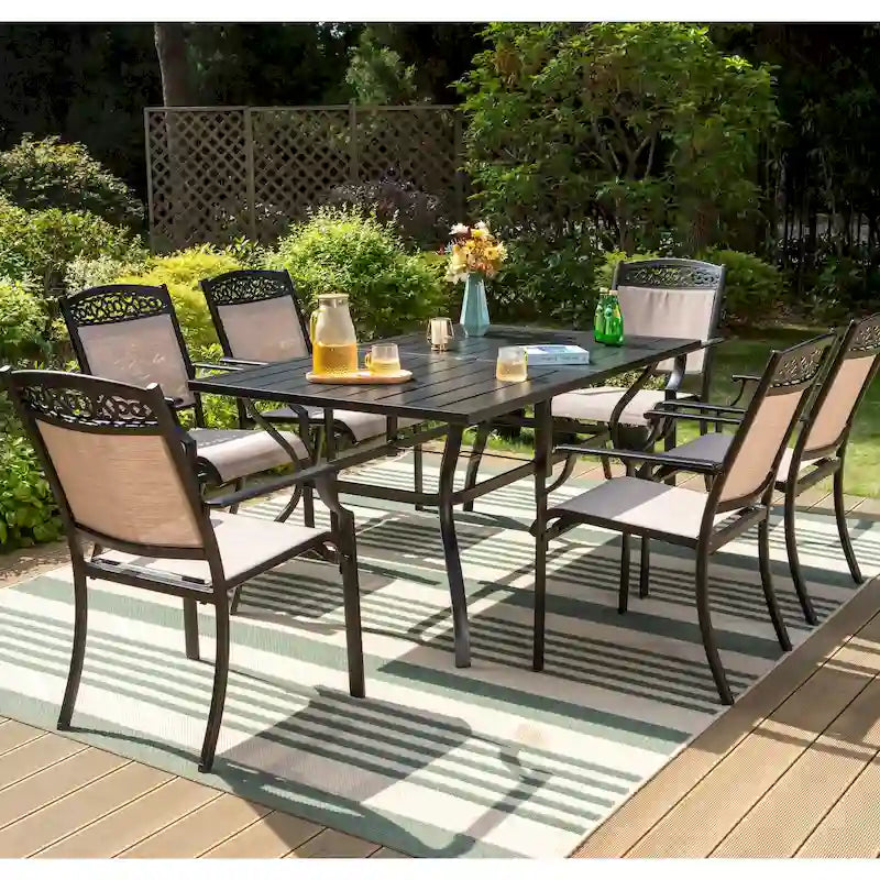 5/7-Piece Cast Aluminum Patio Dining Set wtih Stackle or Swivel Chairs and 1 Metal Table - 5-Piece
