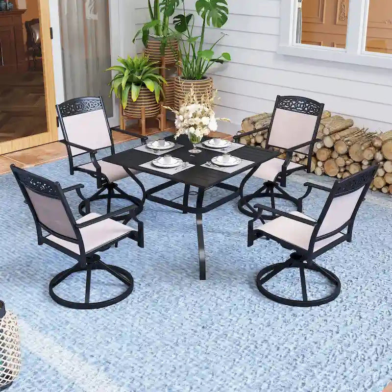 5/7-Piece Cast Aluminum Patio Dining Set wtih Stackle or Swivel Chairs and 1 Metal Table - 5-Piece