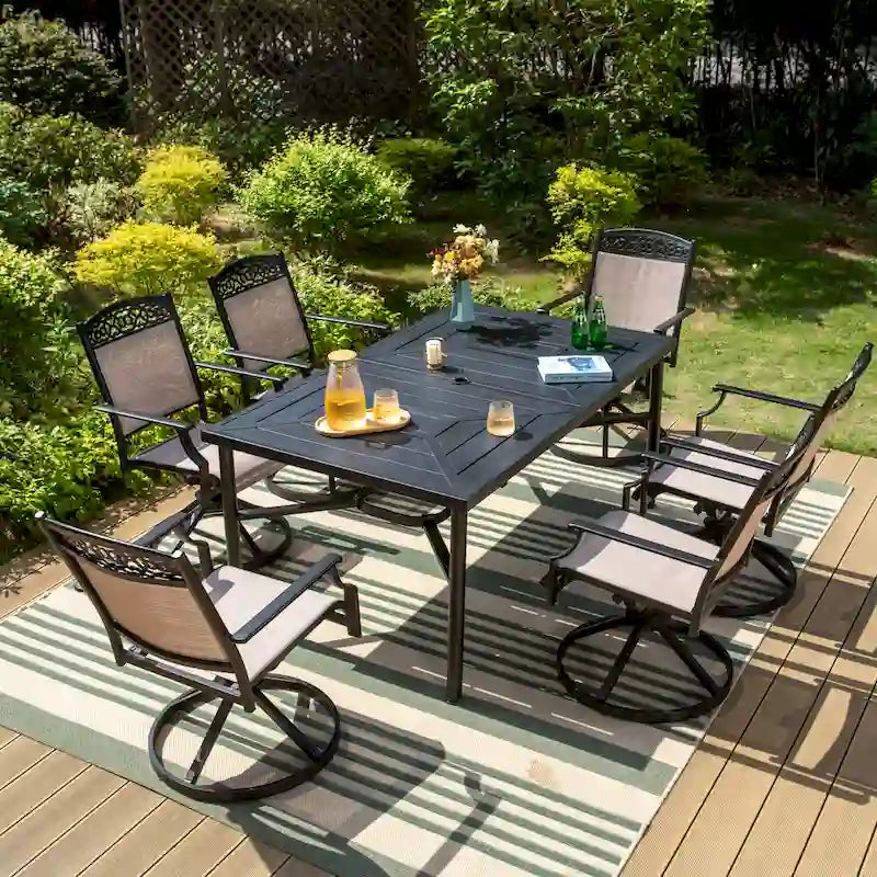 5/7-Piece Cast Aluminum Patio Dining Set wtih Stackle or Swivel Chairs and 1 Metal Table - 5-Piece