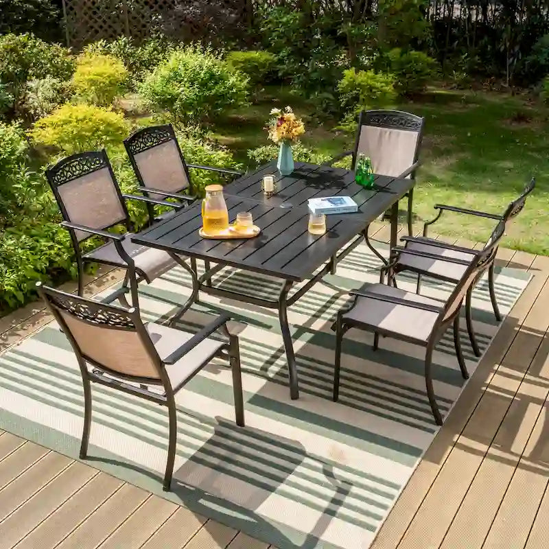 5/7-Piece Cast Aluminum Patio Dining Set wtih Stackle or Swivel Chairs and 1 Metal Table - 5-Piece