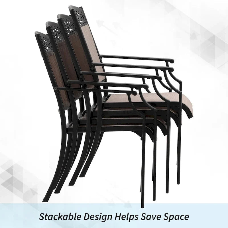 5/7-Piece Cast Aluminum Patio Dining Set wtih Stackle or Swivel Chairs and 1 Metal Table - 5-Piece