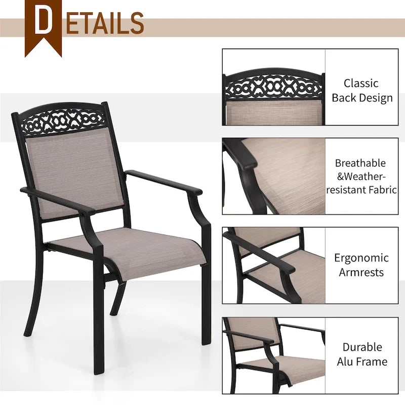 5/7-Piece Cast Aluminum Patio Dining Set wtih Stackle or Swivel Chairs and 1 Metal Table - 5-Piece