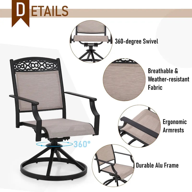 5/7-Piece Cast Aluminum Patio Dining Set wtih Stackle or Swivel Chairs and 1 Metal Table - 5-Piece