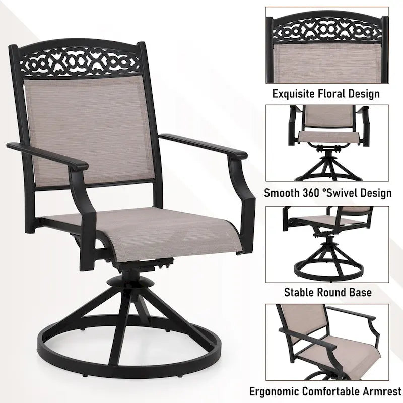 5/7-Piece Cast Aluminum Patio Dining Set wtih Stackle or Swivel Chairs and 1 Metal Table - 5-Piece