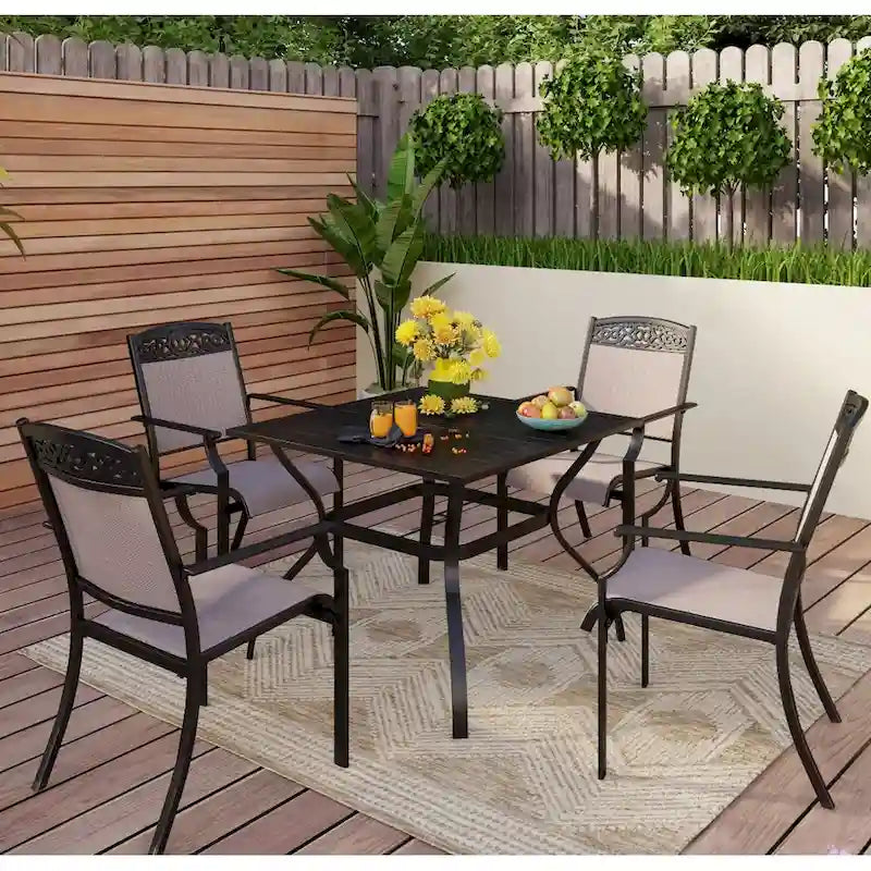 5/7-Piece Cast Aluminum Patio Dining Set wtih Stackle or Swivel Chairs and 1 Metal Table - 5-Piece