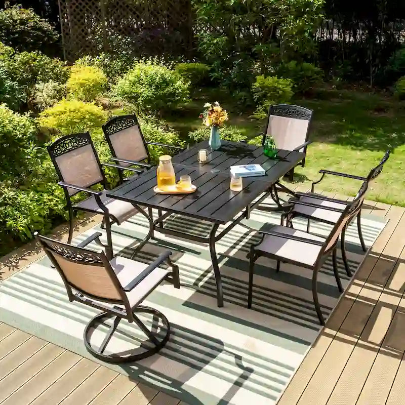 5/7-Piece Cast Aluminum Patio Dining Set wtih Stackle or Swivel Chairs and 1 Metal Table - 5-Piece