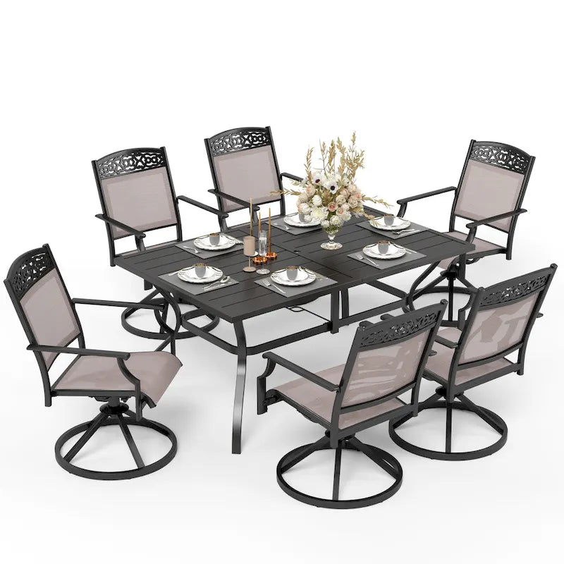5/7-Piece Cast Aluminum Patio Dining Set wtih Stackle or Swivel Chairs and 1 Metal Table - 5-Piece